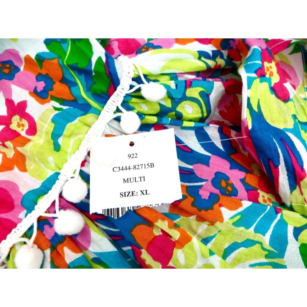 NEW! True Destinations Tropical Off Shoulder Dress Pom Pom SZ XL - Picture 9 of 10